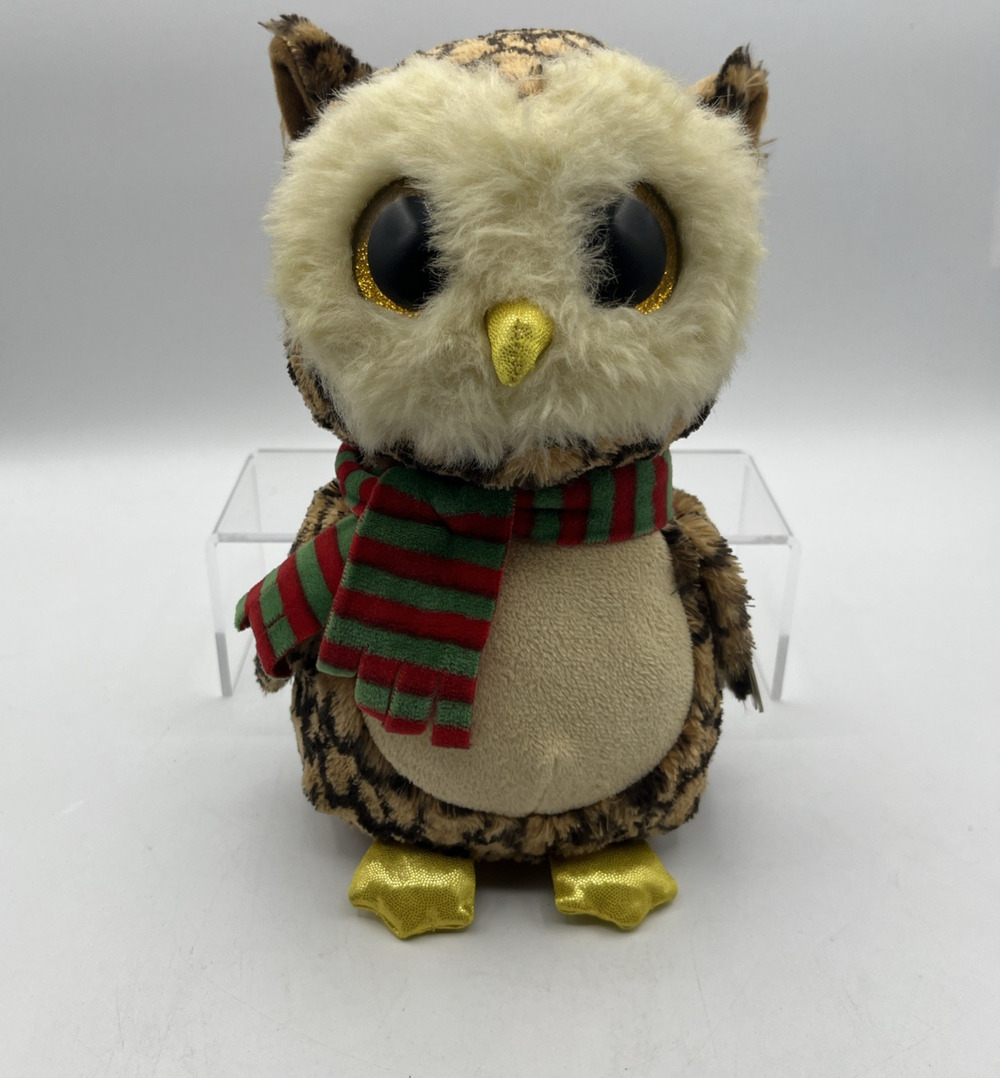 Beanie Boo Ty Wise the Holiday Owl Medium Size 9” Plush, Holiday Christmas Owl